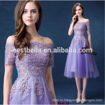 Hotsale süße lila Brautjungfer Kleid Off-Schulter Chiffon Fee Prom Kleider